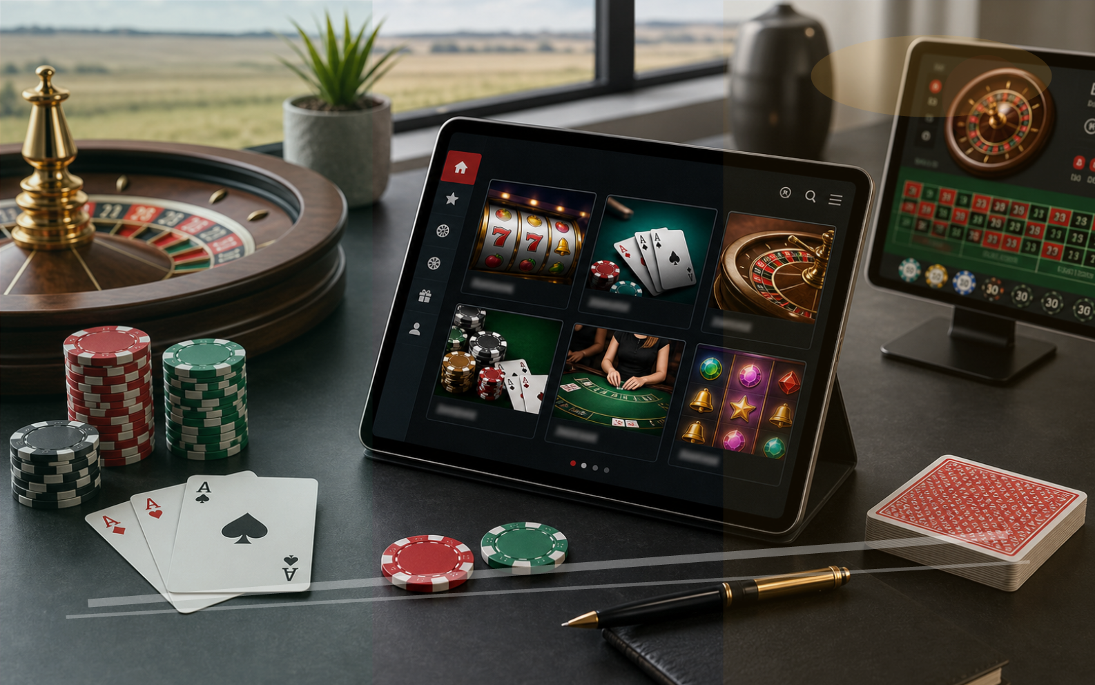 Generic casino lobby with slots, tables and live game cards