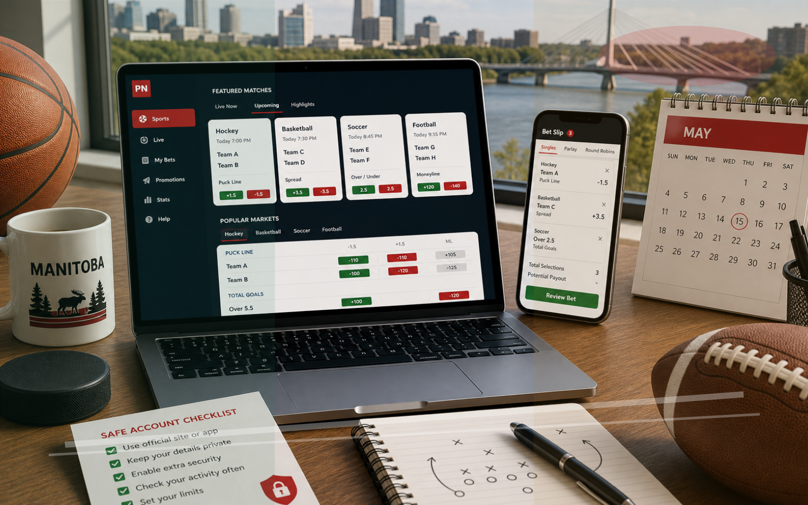 Sports market dashboard with safe account checklist